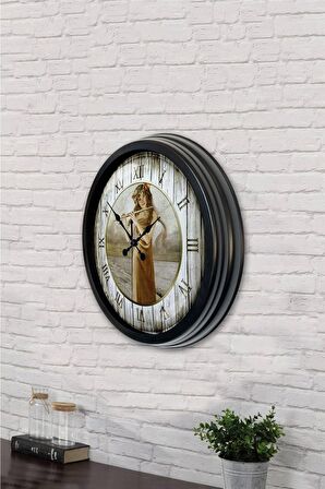 40 Cm Siyah Metal Flüt Çalan Kız Duvar Saati