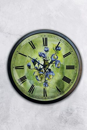 40 Cm Siyah Metal Flowers Duvar Saati