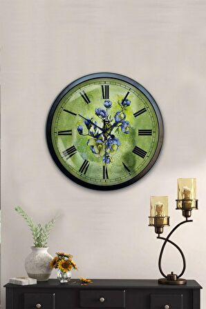 40 Cm Siyah Metal Flowers Duvar Saati