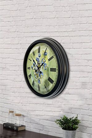 40 Cm Siyah Metal Flowers Duvar Saati
