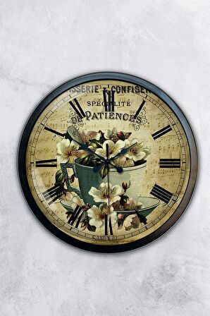 40 Cm Siyah Metal Flowers Duvar Saati