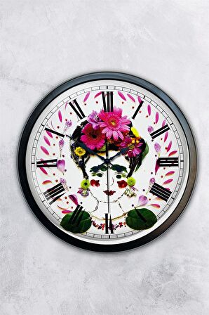 40 Cm Siyah Metal Flowers Duvar Saati