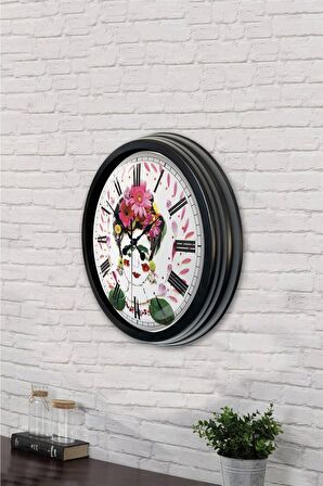 40 Cm Siyah Metal Flowers Duvar Saati