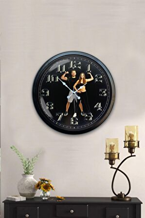 40 Cm Siyah Metal Fitness Duvar Saati