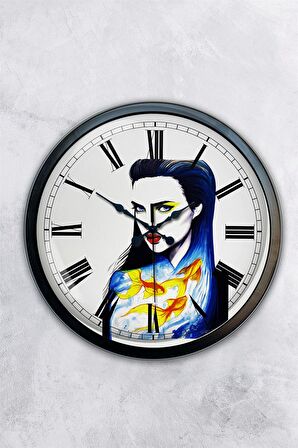 40 Cm Siyah Metal Figür Duvar Saati