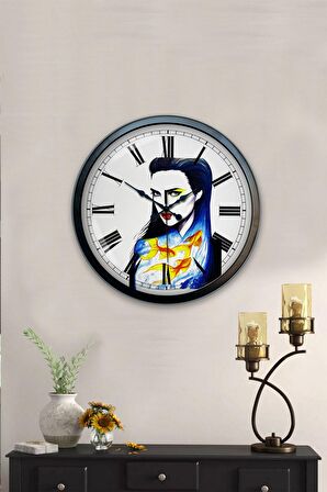 40 Cm Siyah Metal Figür Duvar Saati