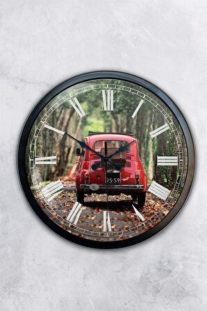 40 Cm Siyah Metal Fiat 500 Duvar Saati
