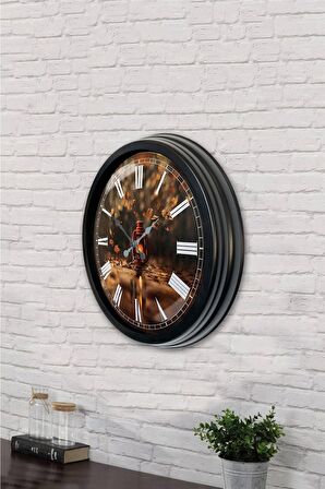 40 Cm Siyah Metal Fener Duvar Saati