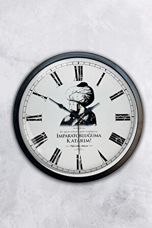 40 Cm Siyah Metal Fatih Sultan Mehmet Duvar Saati