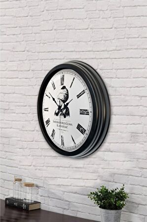 40 Cm Siyah Metal Fatih Sultan Mehmet Duvar Saati