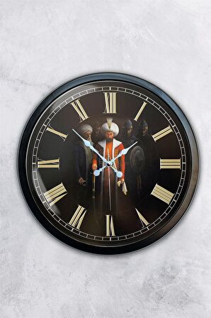 40 Cm Siyah Metal Fatih Sultah Mehmet Duvar Saati