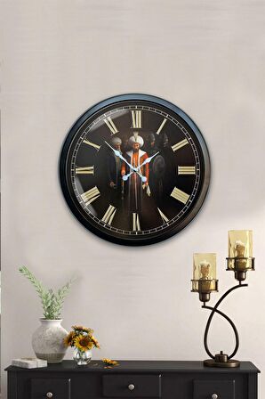 40 Cm Siyah Metal Fatih Sultah Mehmet Duvar Saati