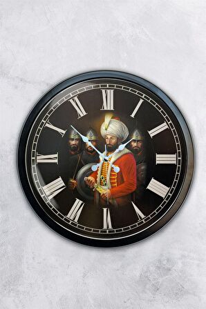 40 Cm Siyah Metal Fatih Sultah Mehmet Duvar Saati