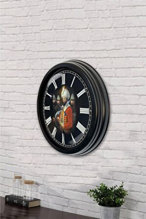 40 Cm Siyah Metal Fatih Sultah Mehmet Duvar Saati