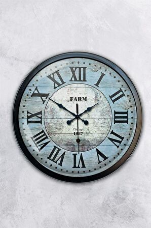 40 Cm Siyah Metal Farm Duvar Saati