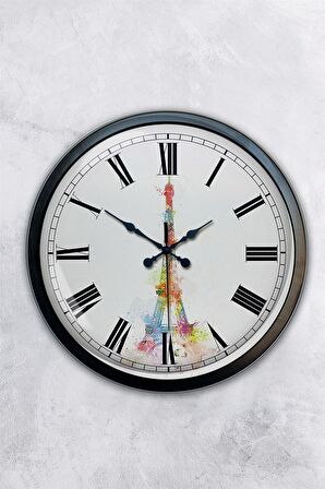 40 Cm Siyah Metal Eyfel Kulesi Duvar Saati