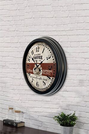 40 Cm Siyah Metal Espresso Duvar Saati