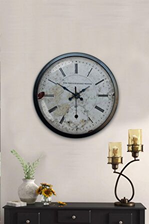 40 Cm Siyah Metal Eskitme Romen Duvar Saati