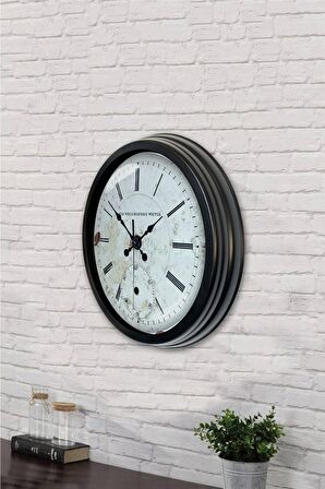 40 Cm Siyah Metal Eskitme Romen Duvar Saati