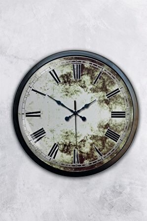 40 Cm Siyah Metal Eskitme Romen Duvar Saati