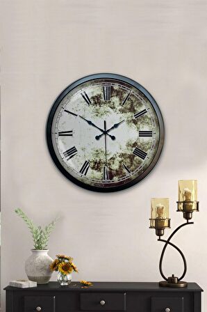 40 Cm Siyah Metal Eskitme Romen Duvar Saati