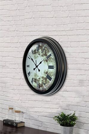 40 Cm Siyah Metal Eskitme Romen Duvar Saati