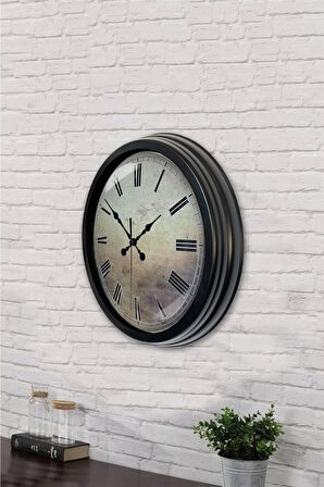 40 Cm Siyah Metal Eskitme Duvar Saati
