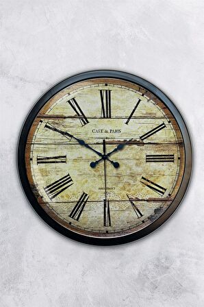 40 Cm Siyah Metal Eskitme Duvar Saati