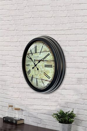 40 Cm Siyah Metal Eskitme Duvar Saati