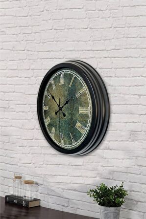 40 Cm Siyah Metal Eskitme Duvar Saati