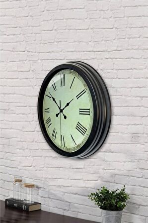 40 Cm Siyah Metal Eskitme Duvar Saati