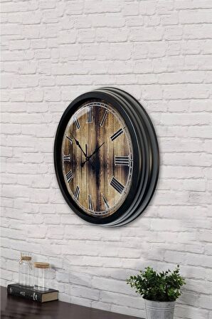 40 Cm Siyah Metal Eskitme Duvar Saati