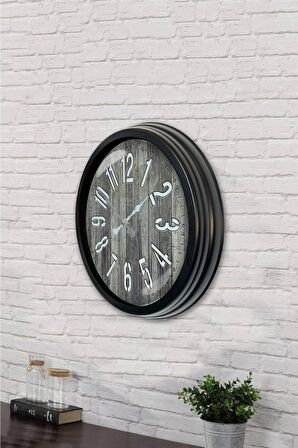 40 Cm Siyah Metal Eskitme Duvar Saati