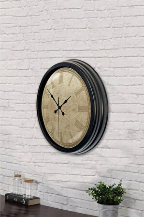 40 Cm Siyah Metal Eskitme Duvar Saati