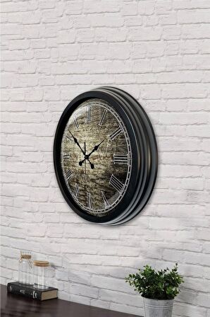 40 Cm Siyah Metal Eskitme Duvar Saati