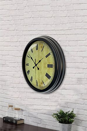 40 Cm Siyah Metal Eskitme Duvar Saati