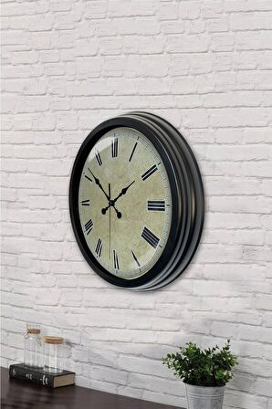 40 Cm Siyah Metal Eskitme Duvar Saati