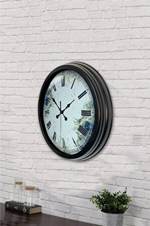 40 Cm Siyah Metal Eskitme  Duvar Saati