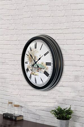 40 Cm Siyah Metal Eski Ev Duvar Saati
