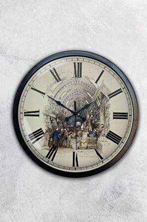 40 Cm Siyah Metal Eski Çarşı Duvar Saati