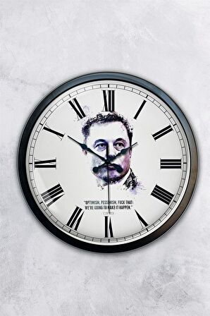 40 Cm Siyah Metal Elon Musk Duvar Saati