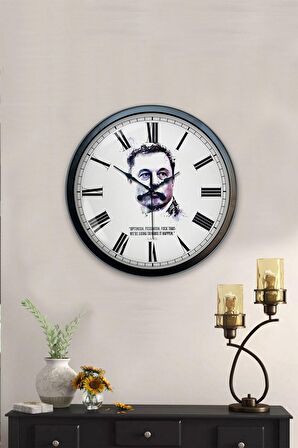 40 Cm Siyah Metal Elon Musk Duvar Saati