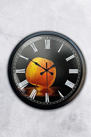 40 Cm Siyah Metal Elma Duvar Saati