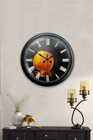 40 Cm Siyah Metal Elma Duvar Saati