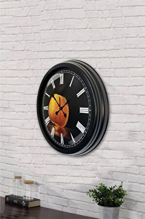 40 Cm Siyah Metal Elma Duvar Saati