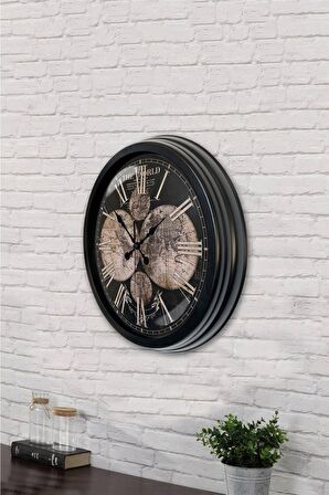 40 Cm Siyah Metal Dünya Haritası Duvar Saati