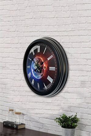 40 Cm Siyah Metal Dünya Duvar Saati