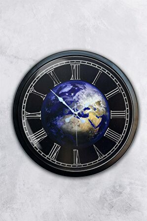 40 Cm Siyah Metal Dünya Duvar Saati