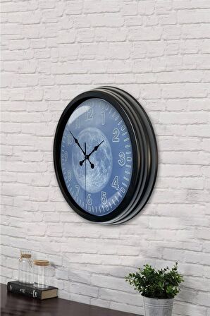 40 Cm Siyah Metal Dünya Duvar Saati