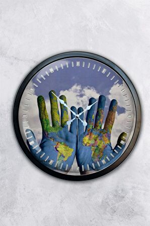 40 Cm Siyah Metal Dünya Barışı Duvar Saati
